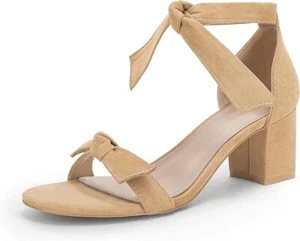 Coutgo Women's Bowknot Heeled Sandal Pump Suede - Picture 1 of 7