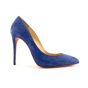 CHRISTIAN LOUBOUTIN Size 7 PIGALLE FOLLIES 100 Blue Suede Heels Pumps Shoes 37 - Picture 1 of 11