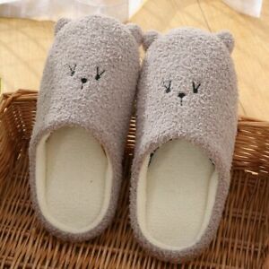 Women's Cute Cartoon Bear Slippers Soft Plush Autumn Winter Warm Indoor Shoes