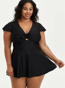 Torrid Black Flutter Sleeve Skater Swim Dress Swimsuit NWT 00X - Picture 1 of 3