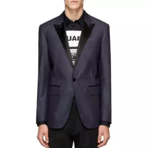DSQUARED2 S20 1500$ Cotton Denim Tuxedo Tokyo Blazer Peak Silk Satin Trim i50-48 - Picture 1 of 15