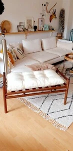 Gartenbank Sitzbank Holz Bank Merantiholz Voll Massiv + Auflage Balkon H&M boho - Bild 1 von 9