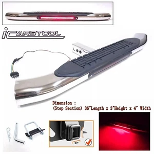 2" Receiver Chrome 36"L Tow Hitch Step Bar Curved w/LED Brake Light 4 Pin Plug - Picture 1 of 19
