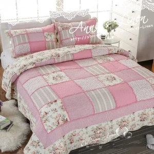 Cath Kidston Rosa Shabby Patchwork Stickerei Gesteppt Tagesdecke/Überwurf + 2 Etuis - Bild 1 von 4