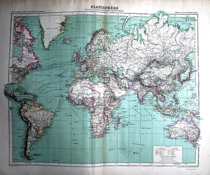 1898.Orig.Gogr.TERREPLANISPHÄRE.MERCATORE.VIVIEN SAINT MARTEN.World.Atlas. - Bild 1 von 3