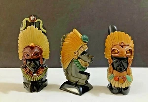 Lot 3 Vintage Mexican Black Obsidian Stone Handcrafted Head Figurines Sculptures - Picture 1 of 8