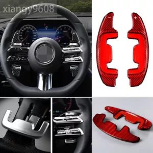 Red Carbon Fiber Steering Wheel Paddles Shifter Trim For Benz AMG GT E53 CLS 22+ - Foto 1 di 12