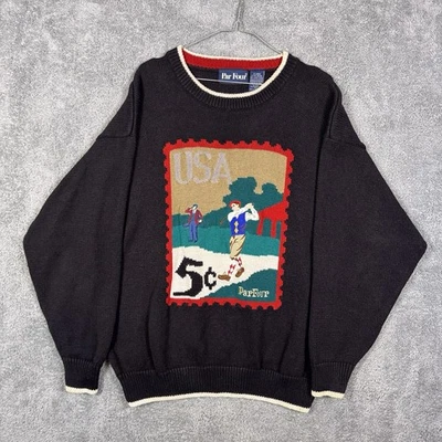 Suéter Vintage Par Cuatro Para Hombre XL Estampado de Golf EE. UU. Tejido Cuello Redondo Años 90 Algodón Preppy Foto 1 de 4