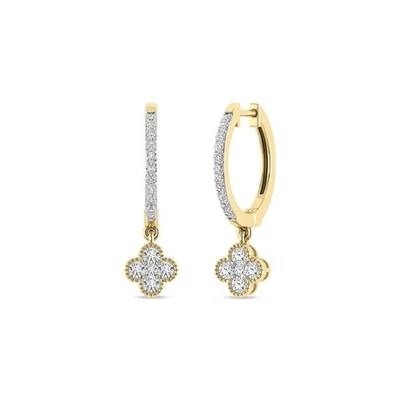 10k Yellow Gold Flower Clover Huggie Hoop Earrings, 0.50 Cttw Natural Diamonds — 第 1/4 张图片