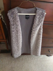 Womens Faux Fur Sweater Vest Knee Length Me Jane Size M Gray Open Front - Picture 1 of 4