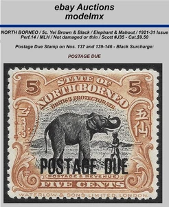 North Borneo - 1921-31 - Elephant & Mahout, MLH - Sc.J35 - Cat.$9.50 - Picture 1 of 2