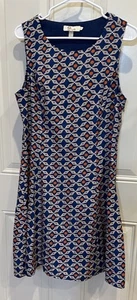 Aryeh Blue Orange Beige Sleeveless Shift Dress Cover Up Packable Lined Size L - Picture 1 of 22