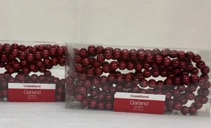 2 Crate & Barrel Reed Wood String Bead Garland Red Cranberry 9’ ea- Country - Picture 1 of 5
