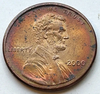 2000 (P) Lincoln Mem. Penny Partial Rainbow Tone Circ. Coin Wt 2.48g (c245) - Image 1 of 4