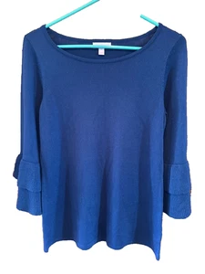 Lilly Pulitzer womens medium sweater Blue Clare Ruffle Belle Sleeve Super Soft - Picture 1 of 5