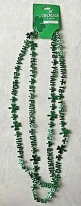 Happy St. Patrick's Day Irish Shamrock 38" Necklace Party Beads Green 2 Pack - Picture 1 of 3