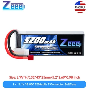 Zeee 11.1V 50C 5200mAh 3S LiPo Battery T Plug for RC Helicopter Airplane Car - Picture 1 of 6