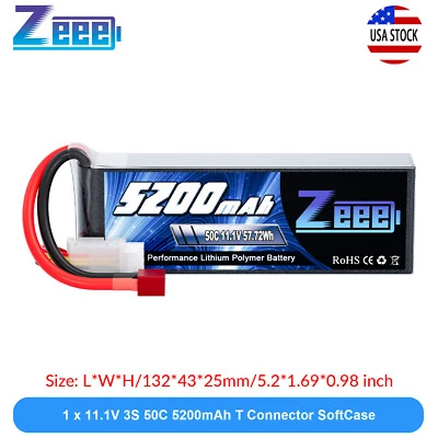 Zeee 11.1V 50C 5200mAh 3S LiPo Battery T Plug for RC Helicopter Airplane Car - Image 1 of 4