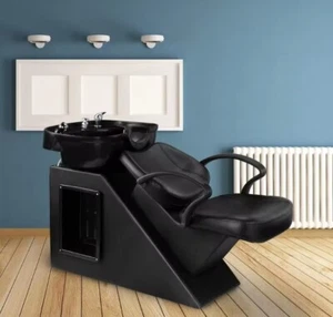Unidad de lavado a contracorriente de peluquero silla cerámica champú cuenco fregadero salón de belleza spa con reposapiés - Imagen 1 de 6