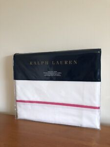New Ralph Lauren Palmer Percale Twin Duvet Cover White/Monaco Pink MSRP $285