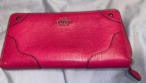 Coach New York Pink zip Around Leather Wallet Pouch Zip Coin Pouch - Picture 1 of 5