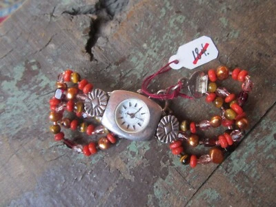 Southwest Peyote Bird Santa Fe Watch Sterling Silver Beaded Gem Stones Bracelet Foto 1 de 4