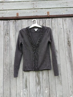 Tweeds Women's Sz M 100% Italian Merino Wool Ruffle Cardigan Sweater Long Sleeve - Image 1 of 4