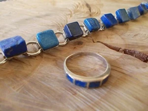 Schmuckset - altes Armband + Ring Silber aus Lapislazuli Naturstein - Bild 1 von 3