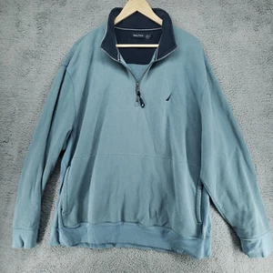 Nautica Men's XXL 1/4 Zip Fleece Pullover Size Mock Neck Light Blue Long Sleeve - Picture 1 of 24