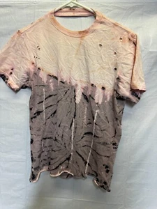Women's T-Shirt Small Gray Beige Cotton Classic Tie-Dye Key Hole Back Pullover - Picture 1 of 14