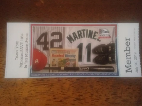 2019 HOF Museum Admission ticket USED, baseball player stamp, cancelled 7/21/19 Cover