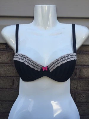 BETSEY JOHNSON STRIPE HYPE BALCONETTE UNDERWIRE BRA BLACK #723756 32 C $42 - Image 1 of 4