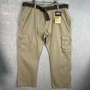 NWT! Y2k Wrangler Cargo Pants Adult 38 x 30 Beige Belted Baggy Straight Leg Mens - Picture 1 of 14
