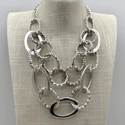 Collar Lane Bryant Grueso Tono Plata Cadenas en Capas Distintivo Babero 20 Pulgadas Foto 1 de 4