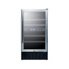 Summit SWC182ZCSS 17.75' Stainless Glass Door Wine Refrigerator w/ Dual Tempe...