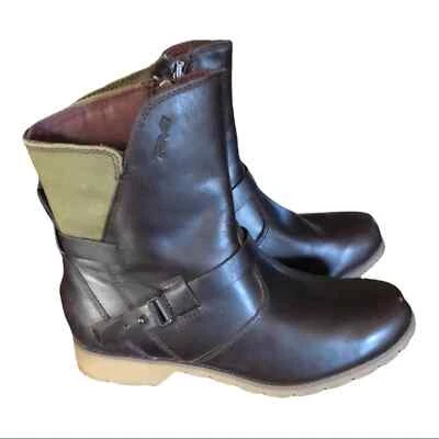 Botas de moto femininas TEVA de la vina couro marrom sálvia lona verde EUA 6 UE 37 - Imagem 1 de 4