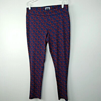 Mud Pie Pants Women's Large Navy Red Chainlink Print Pull On Ankle Flaw - Image 1 of 4