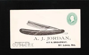 Preprint Illustrated Straight Razor Cutlery A Jordan St. Louis Unused PSE 5z  - Picture 1 of 2