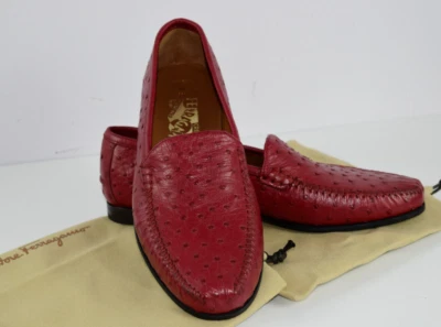 Novo Mocassim Salvatore Ferragamo Tamanho 8 M Press 2 Vermelho Avestruz Edição Limitada Itália - Imagem 1 de 4