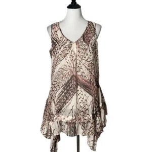 LOGO by Lori Goldstein Blouse Womens S Sheer Ruffle Hem Layered Brown V Neck - Picture 1 of 14