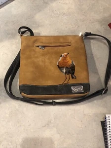 Hi Di Hi Limited Edition 100% Vegan Bag Embroidered European Robin Birds 10x9.5x - Picture 1 of 9