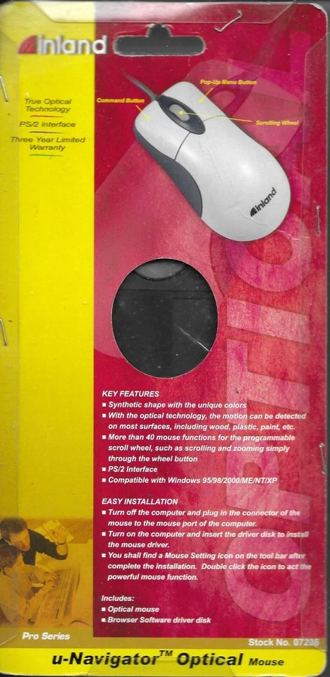Vintage Inland U-Navigate #7236 PS/2 Interface Programmable Wired Optical Mouse - Image 1 of 1