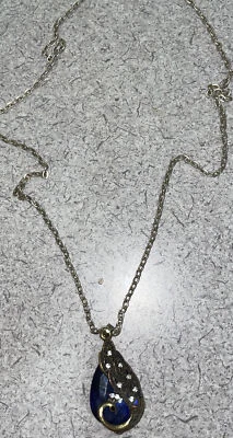 Collar Joyería Pavo Real Cristal Azul Tono Dorado 24" Foto 1 de 4