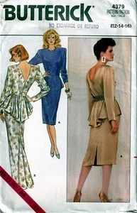 Vestido Butterick Años 80 Costura Patrón 4379 Misses Cuello en V Espalda Talla 12-16 - Imagen 1 de 2