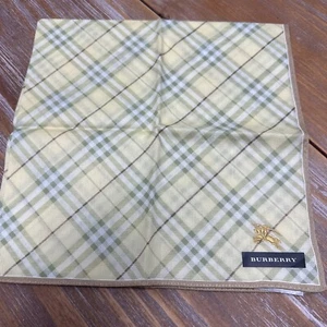 Men HANDKERCHIEF Burberry Green Brown Plaid POCKET SQUARE COTTON 19 1/2 - Picture 1 of 3