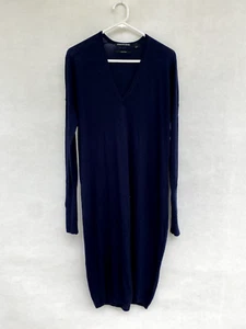 ✨ Country Road Wool & Silk Long Sleeve Fine Knit Jumper Dress Shift Navy Size S - Picture 1 of 6