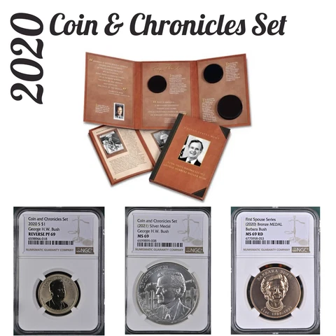 2020 Coin and Chronicles George H. W. Bush $1 NGC PF/MS 69 - 3 Coin Set Cover