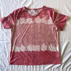 Batik Top ausgestellte Ärmel rosa weiß 3XL Übergröße Trend Freizeit Polyester bequem - Bild 1 von 6