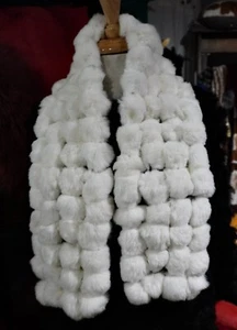 Wonderful Thick & Super Soft - Snow White PomPom Rabbit Fur Scarf - Picture 1 of 5