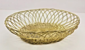 Vintage Gold Tone Ornate Woven Wire Basket Dish Fruit Bowl Decorative Centerpiec - Picture 1 of 5